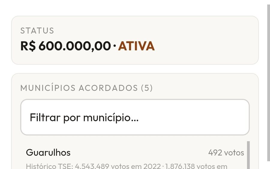 Parceria entre campanhas com municípios pactuados e valor acordado